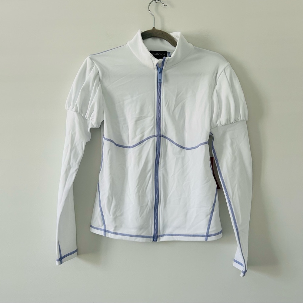 Carbon38 White Lavender Puff Sleeve Long Sleeve Full Zip Top Jacket NWT S
